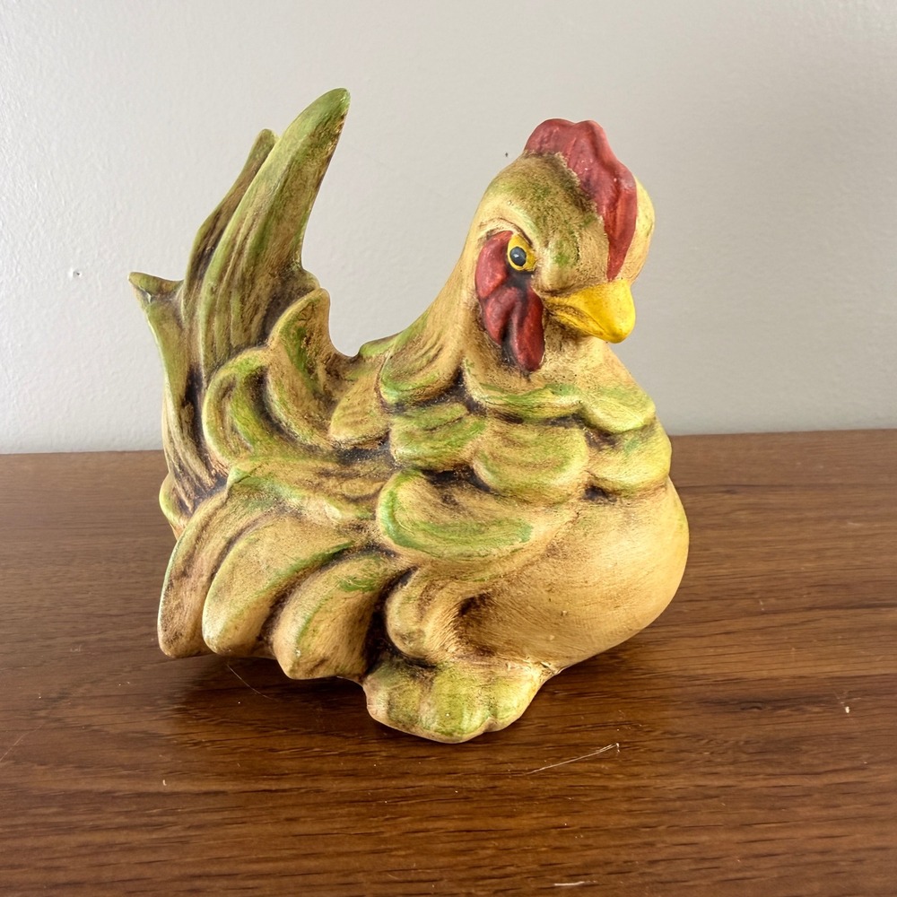 Vintage Hand Painted Ceramic Rooster Chicken Planter Farmhouse Cottagecore‎